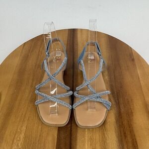 Big Kids Yoki Pamela Blue Denim Strappy Rhinestone Slingback Sandals Size 2 GUC